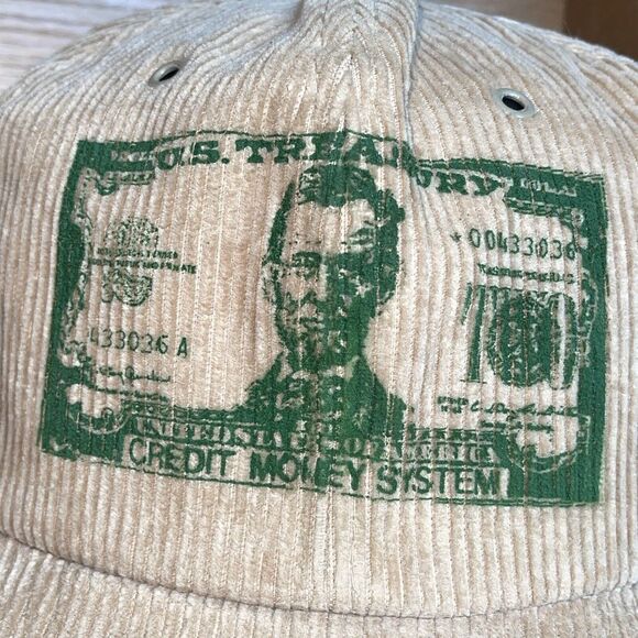 Vintage US Treasury Credit Money System Abraham Lincoln Corduroy Snapback Hat - Picture 3 of 8
